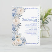 Invitation Cadre Floral Bleu Poussiéreux à Gribouillis Blanc (Debout devant)