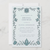 Invitation Cadre floral bleu Printemps Eté Shower de mariage (Devant)