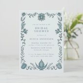 Invitation Cadre floral bleu Printemps Eté Shower de mariage (Debout devant)