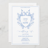 Invitation Cadre floral bleu, scénario de calligraphie (Devant / Derrière)