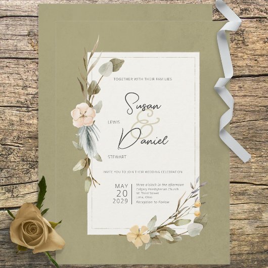 Invitation Cadre floral Boho séché Mariage sauge