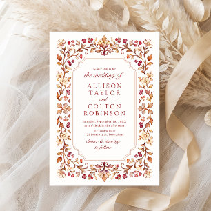 Invitation Cadre Floral Botanique Vintage Rust pour Mariage d