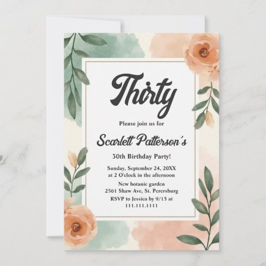 Invitation Cadre floral chic romantique 30e anniversaire (Devant)