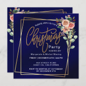 Invitation Cadre floral classique Noël bleu (Devant / Derrière)