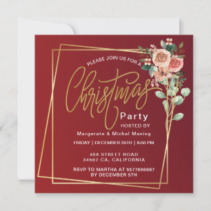 Invitation Cadre floral classique Noël rouge