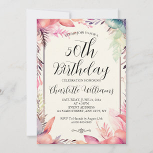 Invitation Cadre floral coloré moderne 50e anniversaire