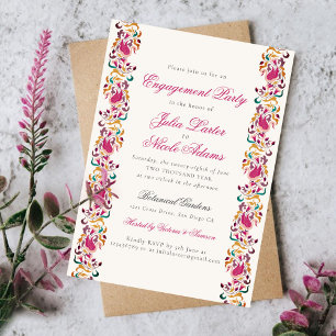 Invitation Cadre floral de cygne de perle classique Fiançaill