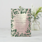 Invitation Cadre floral de feuilles de paillettes en or rose (Debout devant)