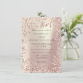 Invitation Cadre floral de feuilles de paillettes or rose nac (Debout devant)