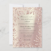 Invitation Cadre floral de feuilles de paillettes or rose nac (Devant)