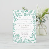 Invitation Cadre floral de feuilles vert menthe et paillettes (Debout devant)