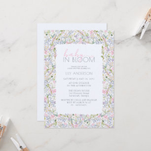 Invitation Cadre floral de fleurs sauvages pastel bébé en fle