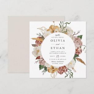 Invitation Cadre Floral de Jardin Vintage Carré Mariage