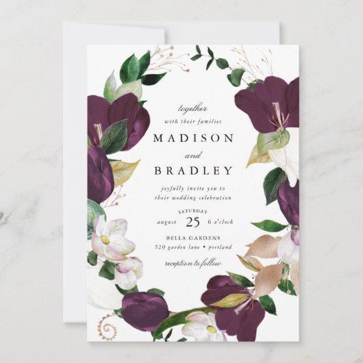 Invitation Cadre floral de prune foncée | MARIAGE (Devant)