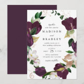 Invitation Cadre floral de prune foncée | MARIAGE (Devant / Derrière)