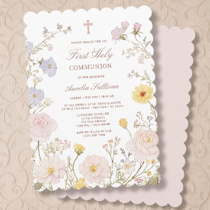 Invitation Cadre floral délicat Première Sainte Communion