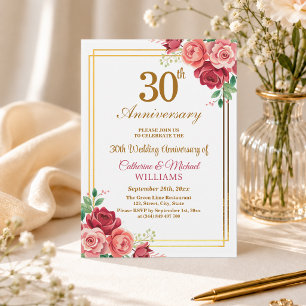 Invitation Cadre floral doré pour les 30 ans de mariage
