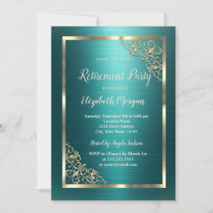 Invitation Cadre floral doré pour retraite en métal vert