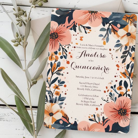Invitation Cadre floral doux Quinceañera CUSTOM