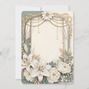 Invitation Cadre floral élégant avec lys blanc et pivoine ave