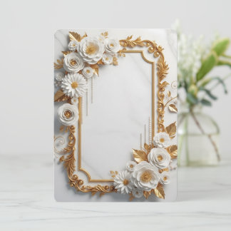 Invitation Cadre Floral Élégant Blanc et Or