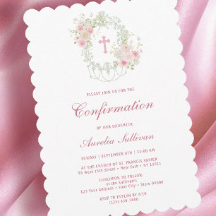Invitation Cadre floral élégant Confirmation Sainte Croix