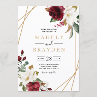 Invitation Cadre floral élégant de magnolia en Bourgogne et v