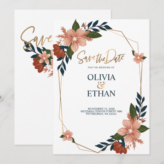 Invitation Cadre floral Elégant mariage Modèle d'invitation (Devant / Derrière)