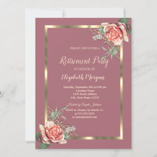 Invitation Cadre floral élégant or Roses Retraite