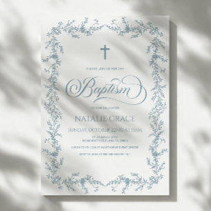 Invitation Cadre Floral Élégant Poussiéreux Bleu Dessiné à la