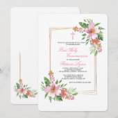 Invitation Cadre floral en carton d'invitation rose (Devant / Derrière)