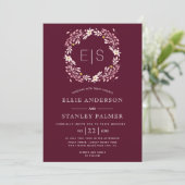 Invitation Cadre floral et confetti or mariage bordeaux (Debout devant)