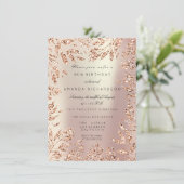 Invitation Cadre floral feuilles de strass doré rose nacré (Debout devant)