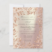 Invitation Cadre floral feuilles de strass doré rose nacré (Devant)