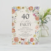 Invitation Cadre floral Fleur sauvage pressé 40e anniversaire (Debout devant)
