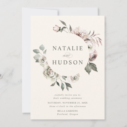 Invitation Cadre floral hivernal délicat de mariage ivoire (Devant)