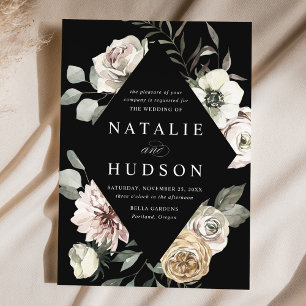 Invitation Cadre floral hivernal délicat noir Mariage