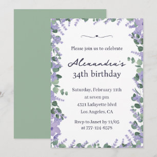Invitation Cadre floral lavande élégant 34e anniversaire