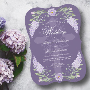 Invitation Cadre floral lavande sur mariage religieux violet