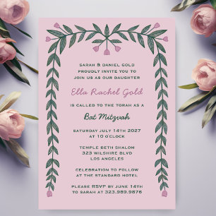Invitation Cadre floral moderne barre personnalisée Bat mitzv