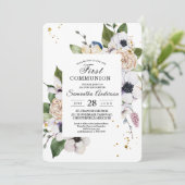 Invitation Cadre Floral Moderne Élégant et gouttes d'or (Debout devant)