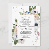 Invitation Cadre Floral Moderne Élégant et gouttes d'or (Devant)