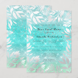 Invitation Cadre floral ombré ciel océan bleu paillettes