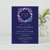Invitation Cadre floral or confetti marine bleu mariage (Debout devant)