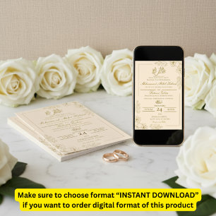 Invitation Cadre Floral Or Elégant Livre blanc moderne Nikah