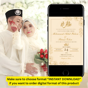 Invitation Cadre Floral Or Elégant Livre blanc moderne Nikah
