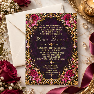 Invitation Cadre Floral Orné Glamour pour Occasion Spéciale