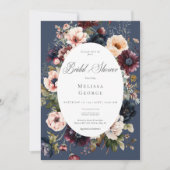 Invitation Cadre floral ovale bleu foncé pour la douche de la (Devant)