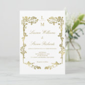 Invitation Cadre floral personnalisé blanc et or mariage roya (Debout devant)