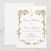 Invitation Cadre floral personnalisé blanc et or mariage roya (Devant / Derrière)